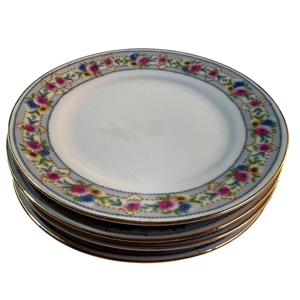 Vintage KPM Germany Floral Porcelain Appetizer Plate SET Salad Flowers Gold Trim